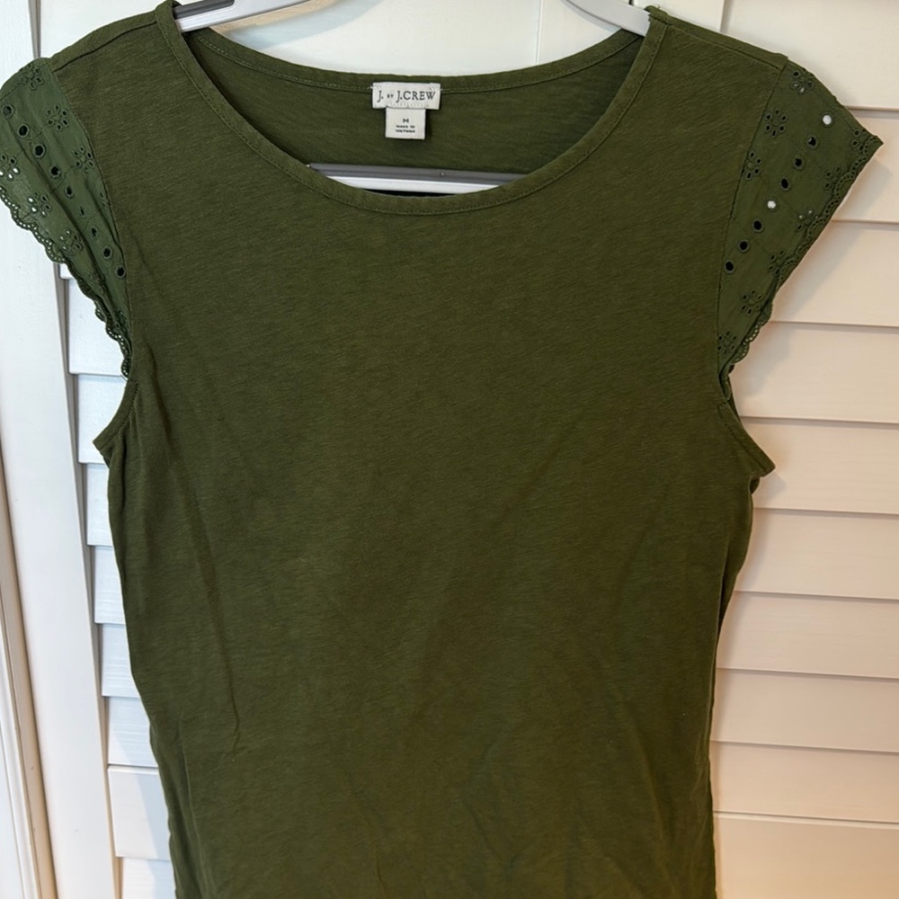 J. Crew Green Eyelet Sleeve Blouse
